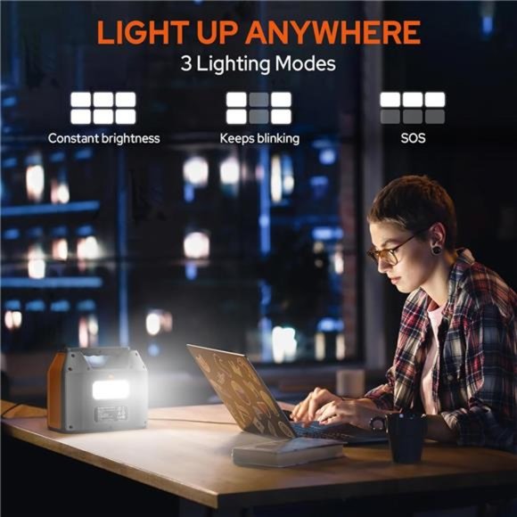 Portable Power Station 150W Solar Generator 42000mAh Portable Power Bank, Orange - Picture 5 of 6